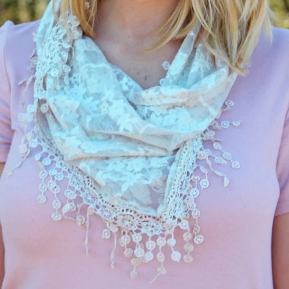 Beige Sheer Lace Triangle Scarf